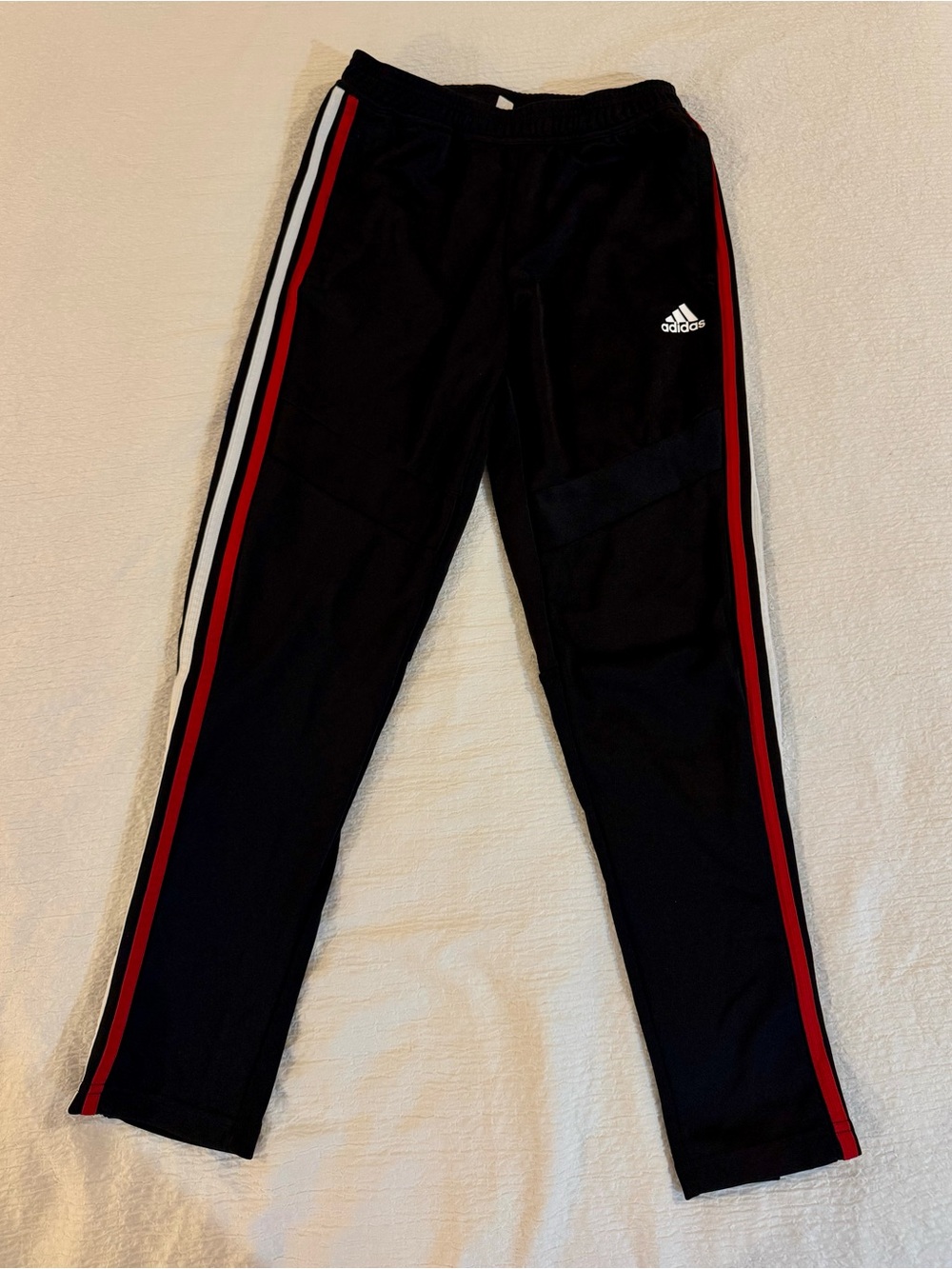 Adidas Youth Black Joggers with Navy, Red & White Side Stripes